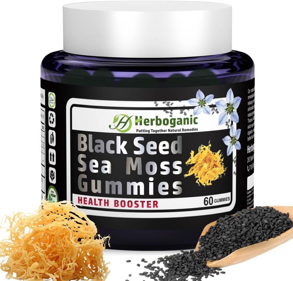 HERBOGANIC Black Seed Candy Jar – 150 Pieces In 6 Flavors: Mint, Honey, Cinnamon, Lemon, Ginger, Moringa