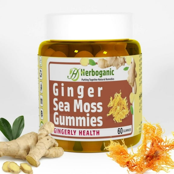 Herboganic Ginger Sea Moss Gummies - Immune & Digestive Support, Gluten-Free & Vegan - 60 Count