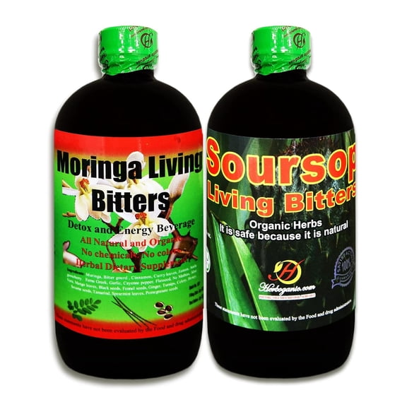 Herboganic Soursop Living Bitters and Moringa Living Bitters Combo Pack - 16 Oz