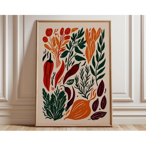 Herbs And Spices Modern Botanical Kitchen Wall Art Print, Unframed Paper Poster 8x10in