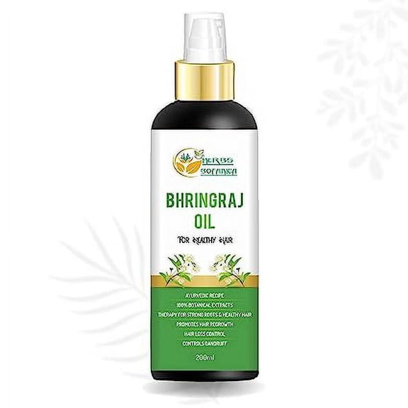 Herbs Botanica Bhringraj Oil for Hair Organic Ayurvedic Bringraj Herbal hair Oil Amla Aloe Vera, Sesame, Curry Leaf No Silicon or Parabeen 6.76 Fl Oz / 200 ML