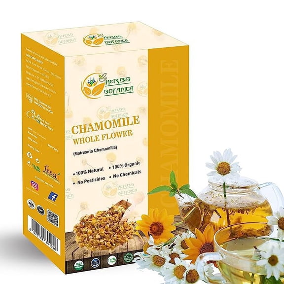 Herbs Botanica Organic Chamomile Flowers Dried Whole Camomile Herb For Loose Leaf Tea Herbal Tea Non GMO, Vegan, Caffeine-free 100% Pure 7.05 oz / 200 grams