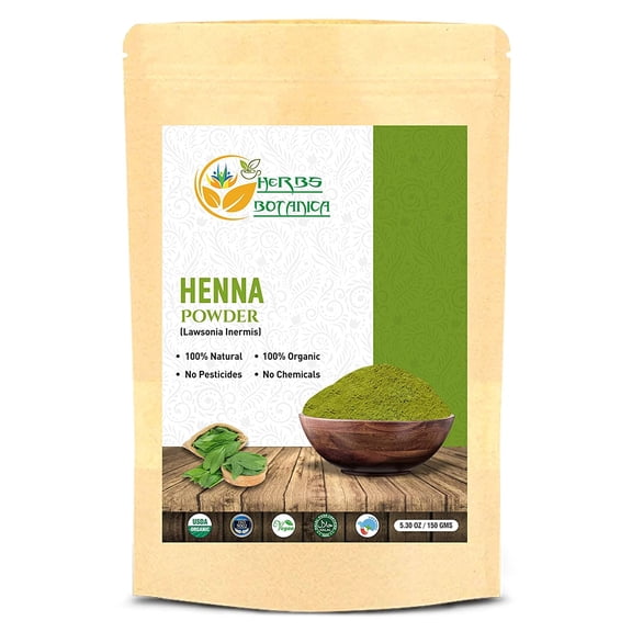 Herbs Botanica Organic Henna Powder For Hair Color 100% Pure & Natural 150 Gms / 5.3 Oz Pack
