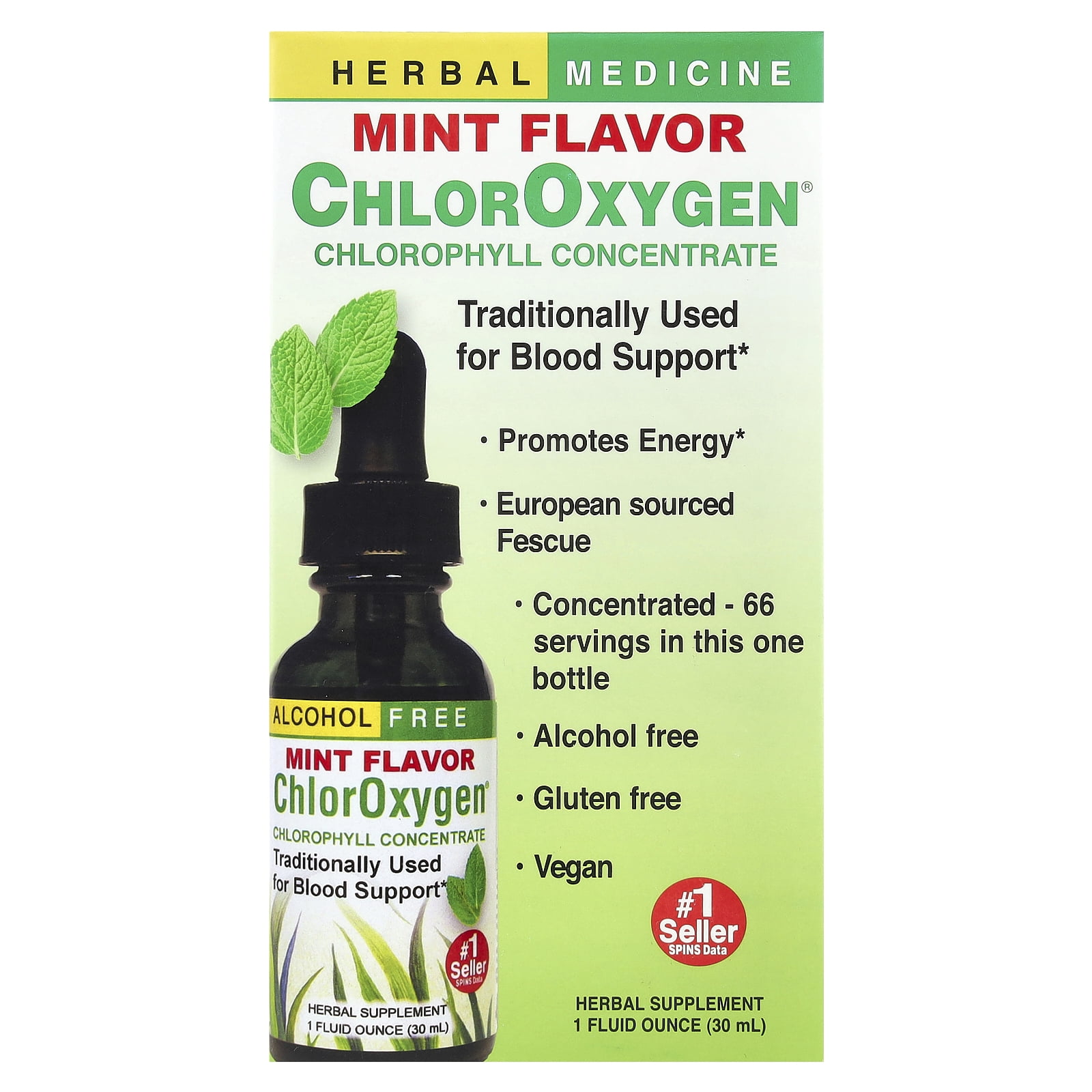Herbs Etc. ChlorOxygen, Chlorophyll Concentrate, Alcohol Free, Mint, 1 fl oz (30 ml)