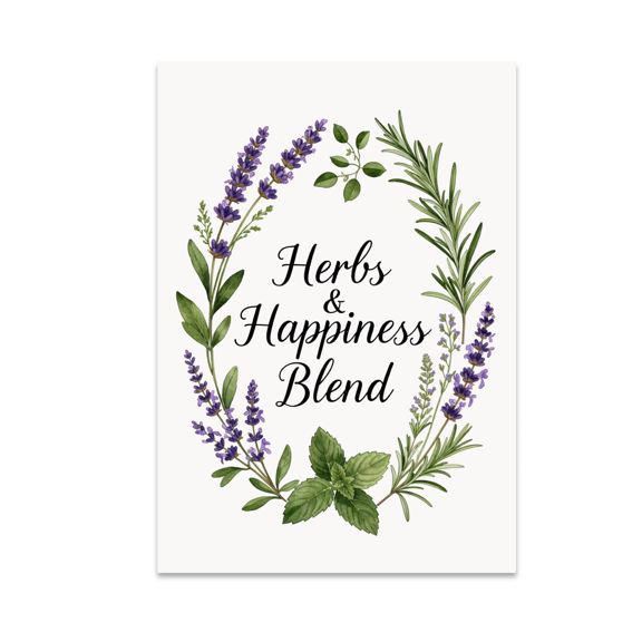 Herbs & Happiness Blend Watercolor Wreath - Plant Lady - 13x19 Poster Print