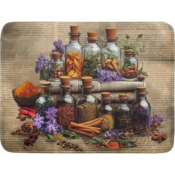 Herbs Kitchen Dish Drying Mat - Spice Bottle Absorbent Microfiber Dish Rack Mat Drying Pad 18 X 24 In