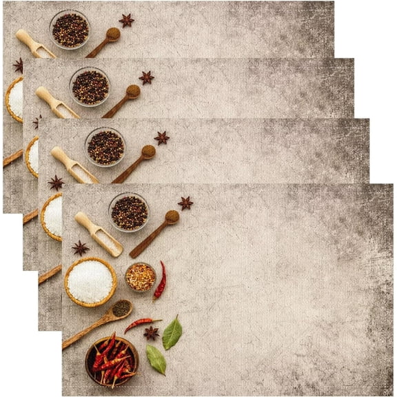 Herbs Spices Placemats Set of 4, 18x12 Inch Vintage Rustic Farmhouse Table Mats for Home Party Kitchen Dining Decor