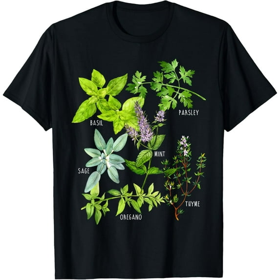 Herbs Types Plants T-Shirt Men women T-shirt black, gift. Sizes: S, M,L, XL, 2XL, 3XL, 4XL