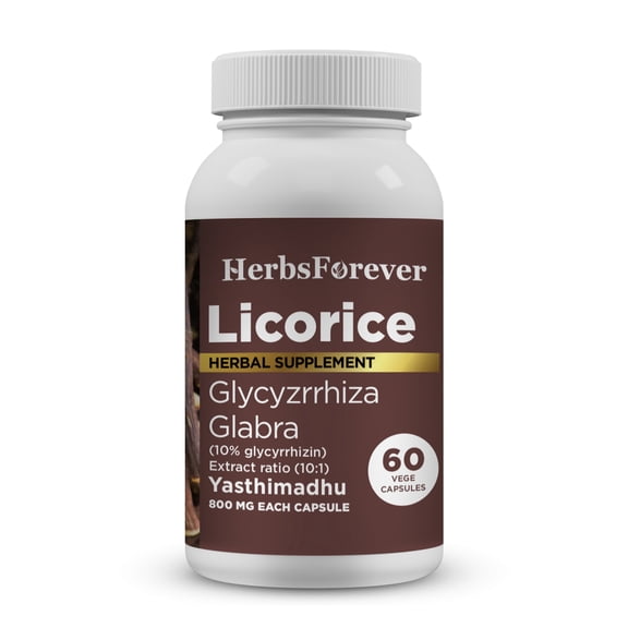 HerbsForever Licorice Capsules  Glycyrrhiza Glabra  Support Digestion  60 Vege Capsules