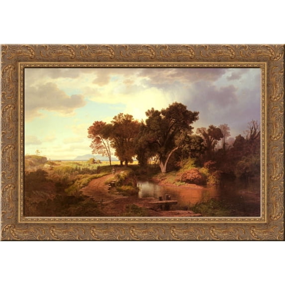 Herbstmorgen In Den Pontinischen S?mpfen 24x19 Gold Ornate Wood Framed Canvas Art by Achenbach, Andreas
