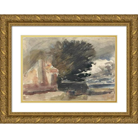Hercules Brabazon Brabazon 14x11 Gold Ornate Wood Frame and Double Matted Museum Art Print Titled - Cottage Under a Tree