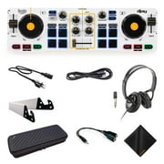 Hercules DJ Control Mix - Blue Wireless Bluetooth DJ Controller with Over Ear Headphones Black, Waith Control Mix Case and Waith Cleaning Cloth - Algoriddim djay Software Included Bundle Set