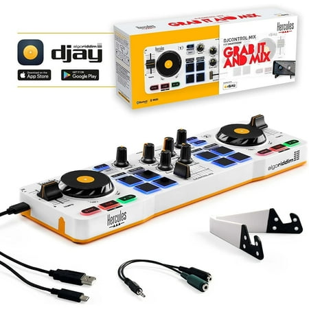 Hercules DJ Control Mix – Bluetooth Wireless DJ Controller for Smartphones– Djay App–2 Decks- White