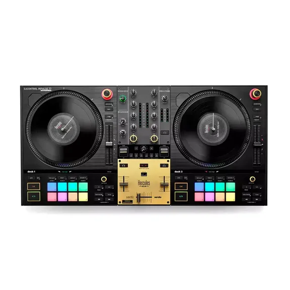 Hercules DJ DJControl Inpulse T7 Premium Edition 2-Channel Motorized DJ Controller With Premium Fader Module and Travel Bag - Gold