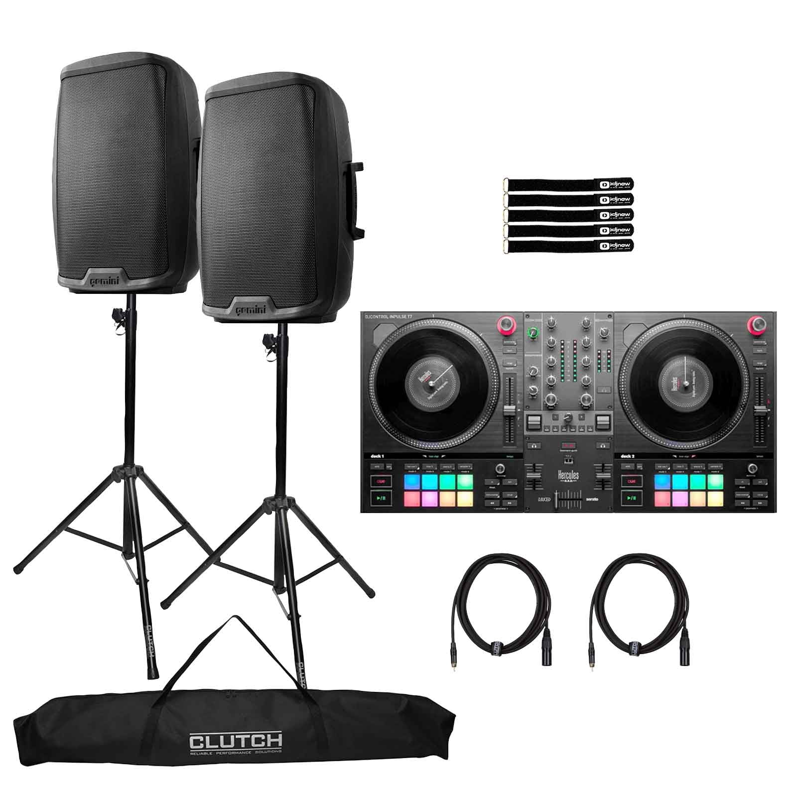 Hercules DJCONTROL INPULSE T7 2-Channel DJ Controller with (2) Gemini AS-2112BT Speakers Package