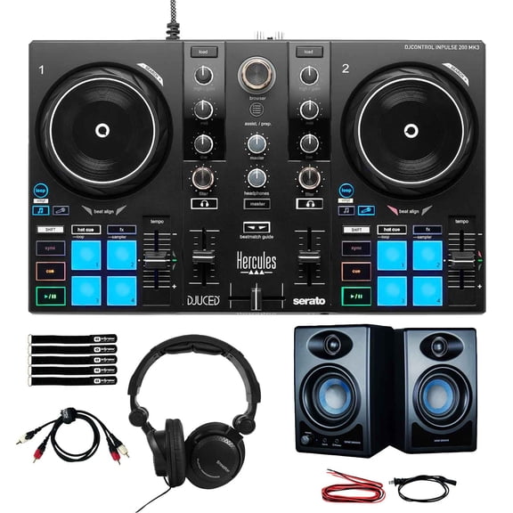 Hercules DJControl Inpulse 200 MK3 2-Channel DJ Controller with Desktop Monitors Package