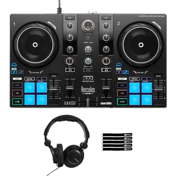 Hercules DJControl Inpulse 200 MK3 2-Channel DJ Controller with Headphones Package