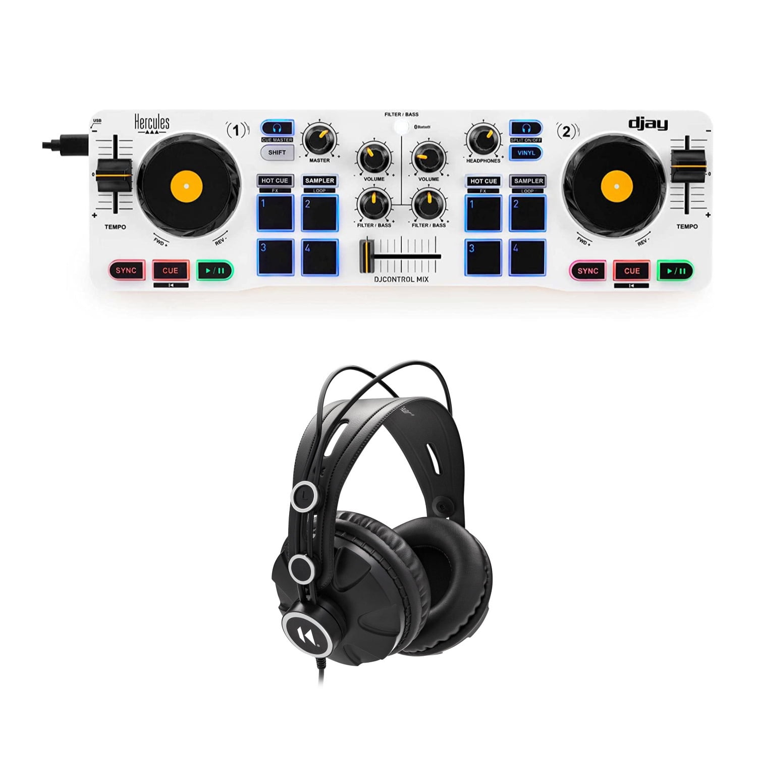Hercules DJControl Mix 2-Channel Bluetooth Wireless DJ Controller Bundle