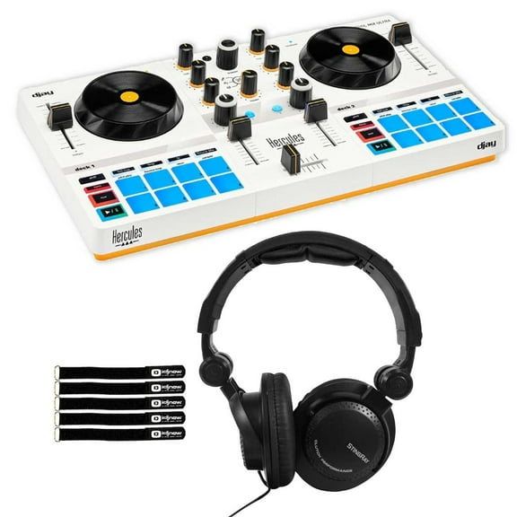 Hercules DJControl Mix Ultra Compact Battery Powered DJ Mixer with Headphones Package