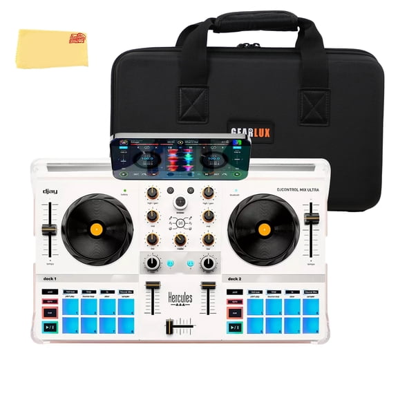 Hercules DJControl Mix Ultra Wireless DJ Controller for Smartphones Bundle with Case and Austin Bazaar Polishing Cloth