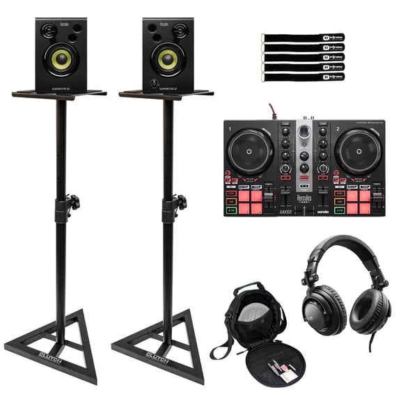 Hercules DJLearning Kit MK2 with DJ Controller, Monitor & Headphones with Stands Package