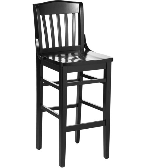 Hercules School House Back Metal Restaurant Barstool - Black Wood Seat - Black Frame