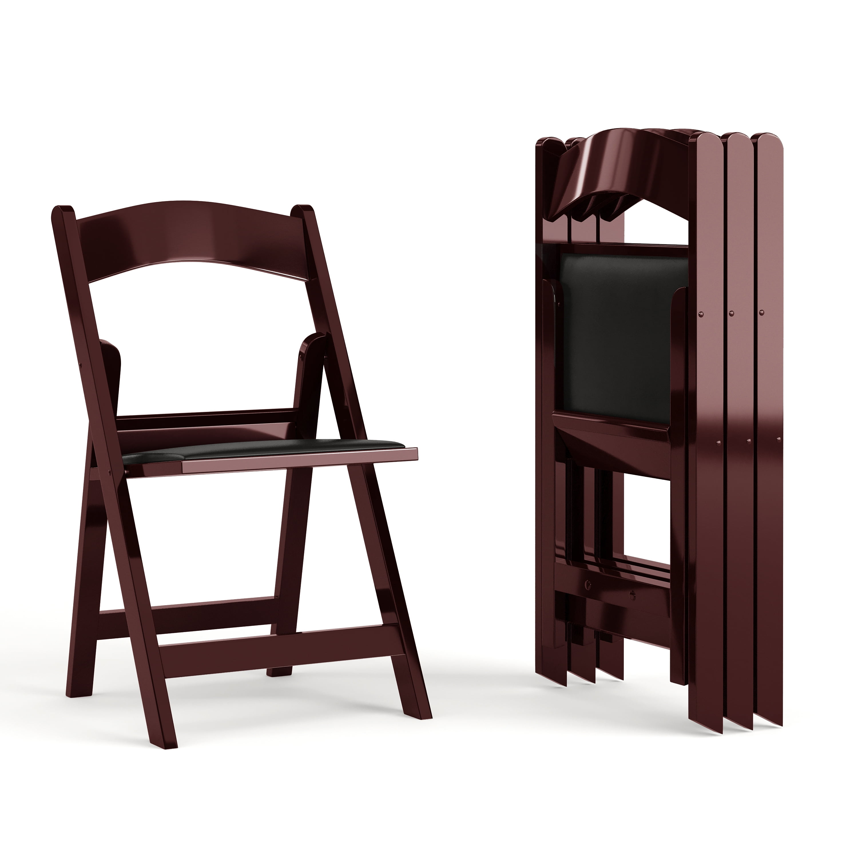 Red Mahogany Resin Folding Chair with Black Vinyl Seat - 4 Pack
