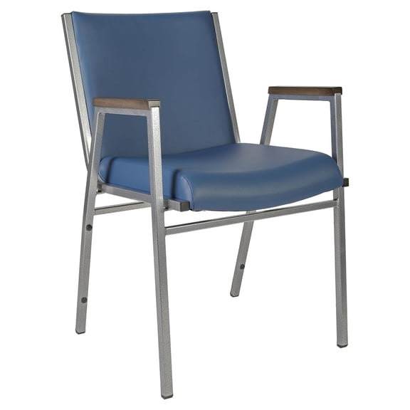 Hercules Series Heavy Duty Navy Vinyl Stack Chair with Arms and Ganging Bracket