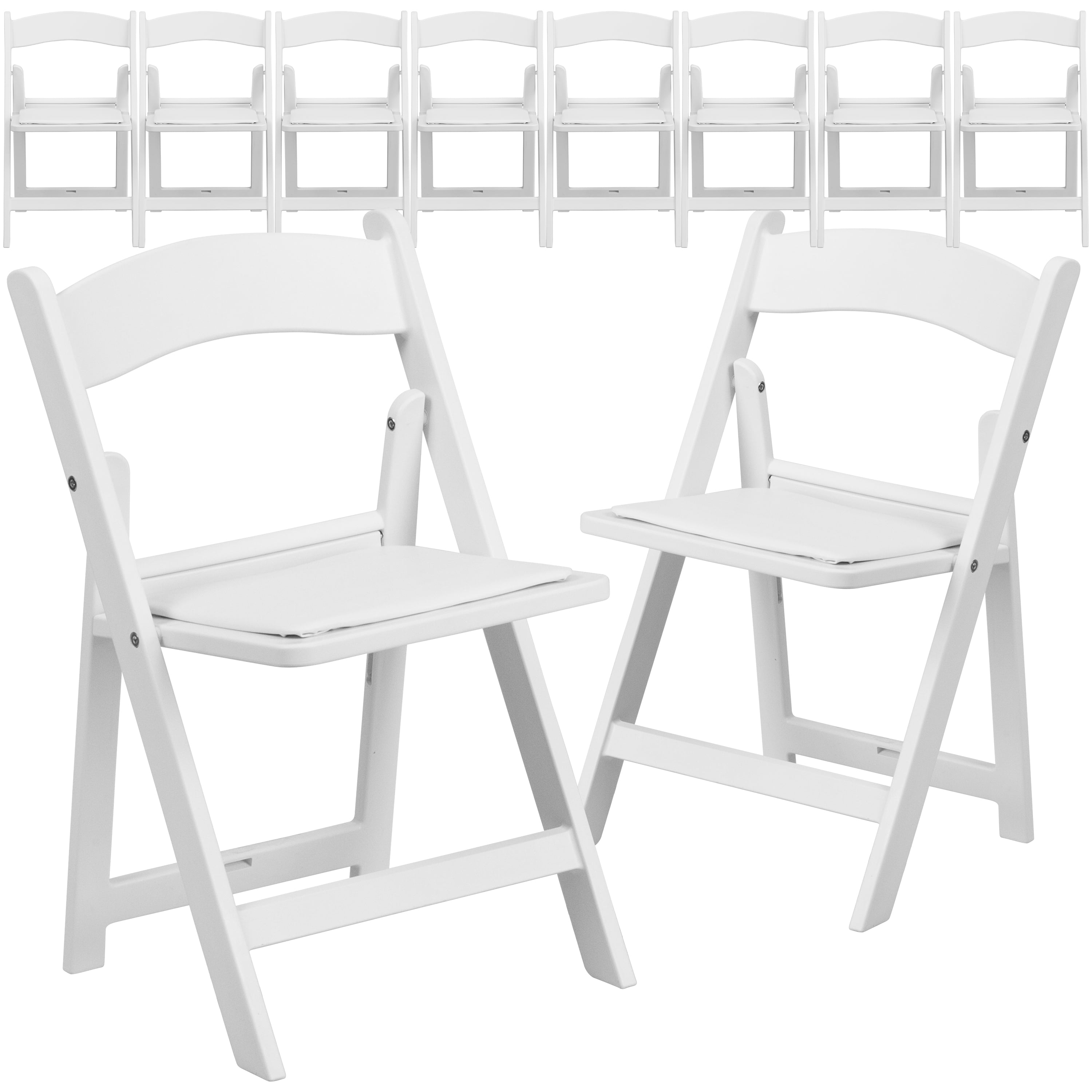 White Resin Folding Kids Chair with Vinyl Cushions, Set of 10
