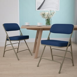 Emma Oliver 2 Pack Curved Triple Braced Double Hinged Navy Fabric Metal Folding Chair