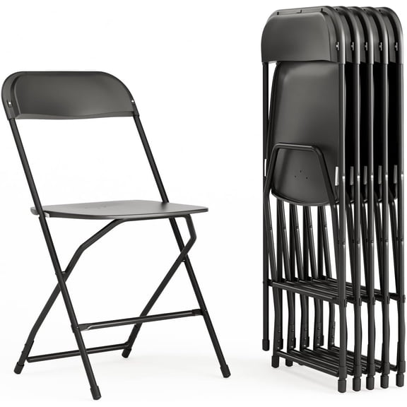 Hercules Series Plastic Folding Chairs for Parties and Weddings, Stackable Commercial Event Seats with 650-lb. Static Weight Capacity, Set of 6, Black