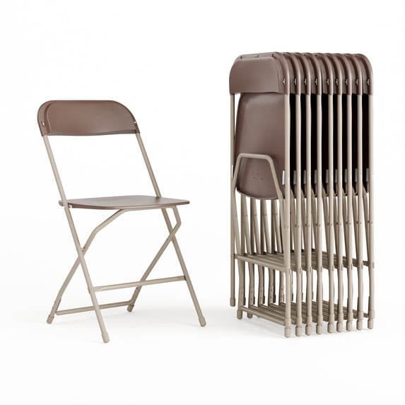 Flash Furniture Hercules Series Plastic Folding Event Chairs for Adults, Set of 10, Brown