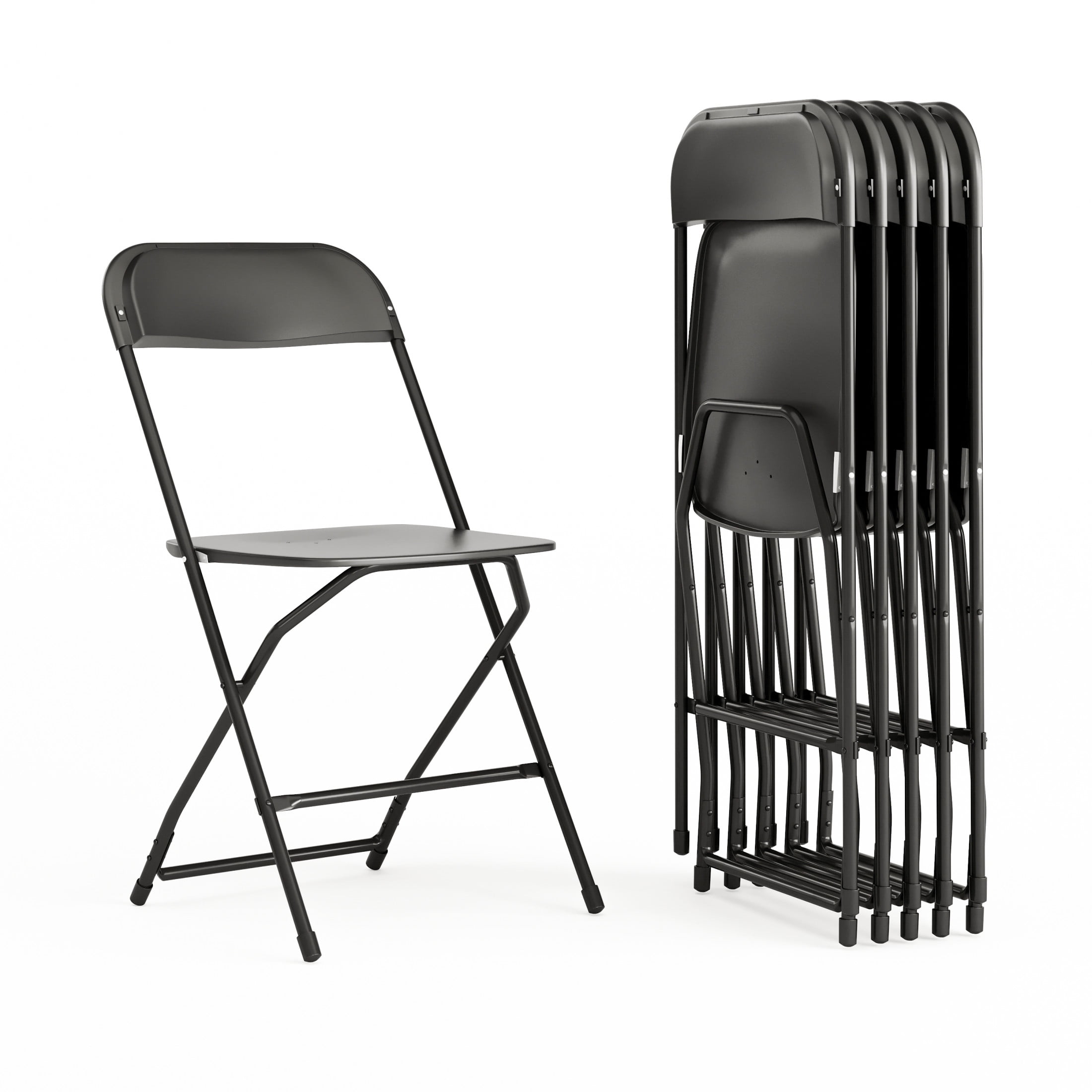 Black Plastic Folding Event Chairs with Steel Frame, Set of 6