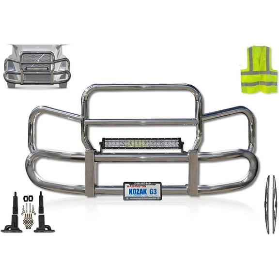 KOZAK Grille Deer Moose Brush Bumper Guard Herd 300 w/Brackets & 22 inch LED Bar Compatible with Volvo VNR 300 400 640 660 2018+