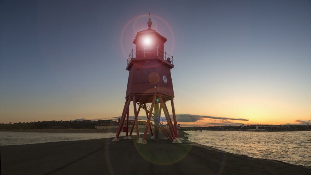Herd Groyne lighthouse South Shields Tyne and Wear England Canvas Art - John Short Design Pics (20 x 11)