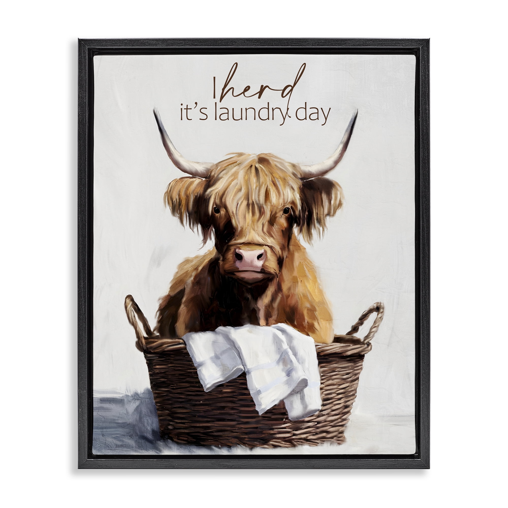 Herd It's Laundry Day Black Framed Floater Canvas Wall Art, design by Kim Allen