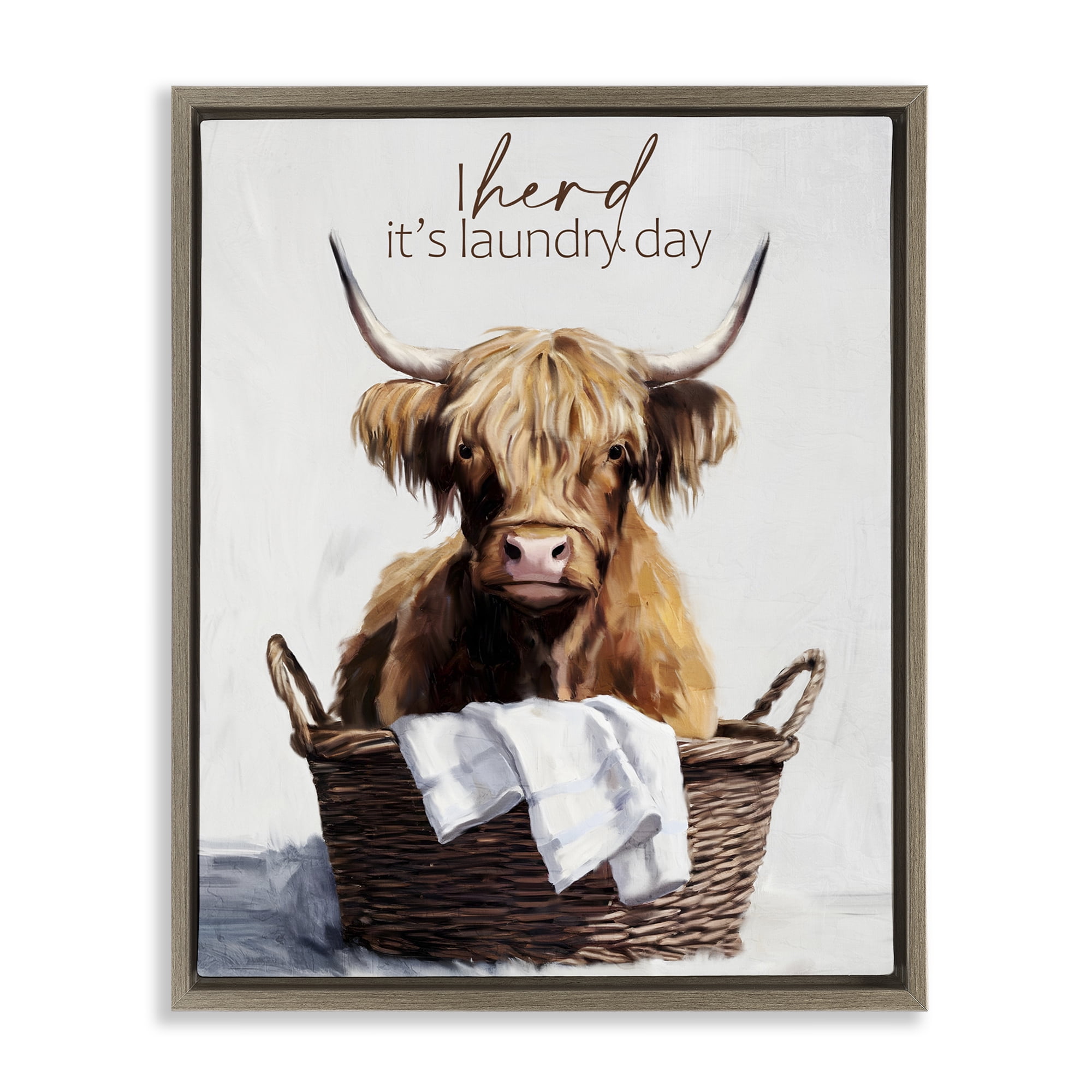 Herd It's Laundry Day Brown Framed Floater Canvas Wall Art, design by Kim Allen