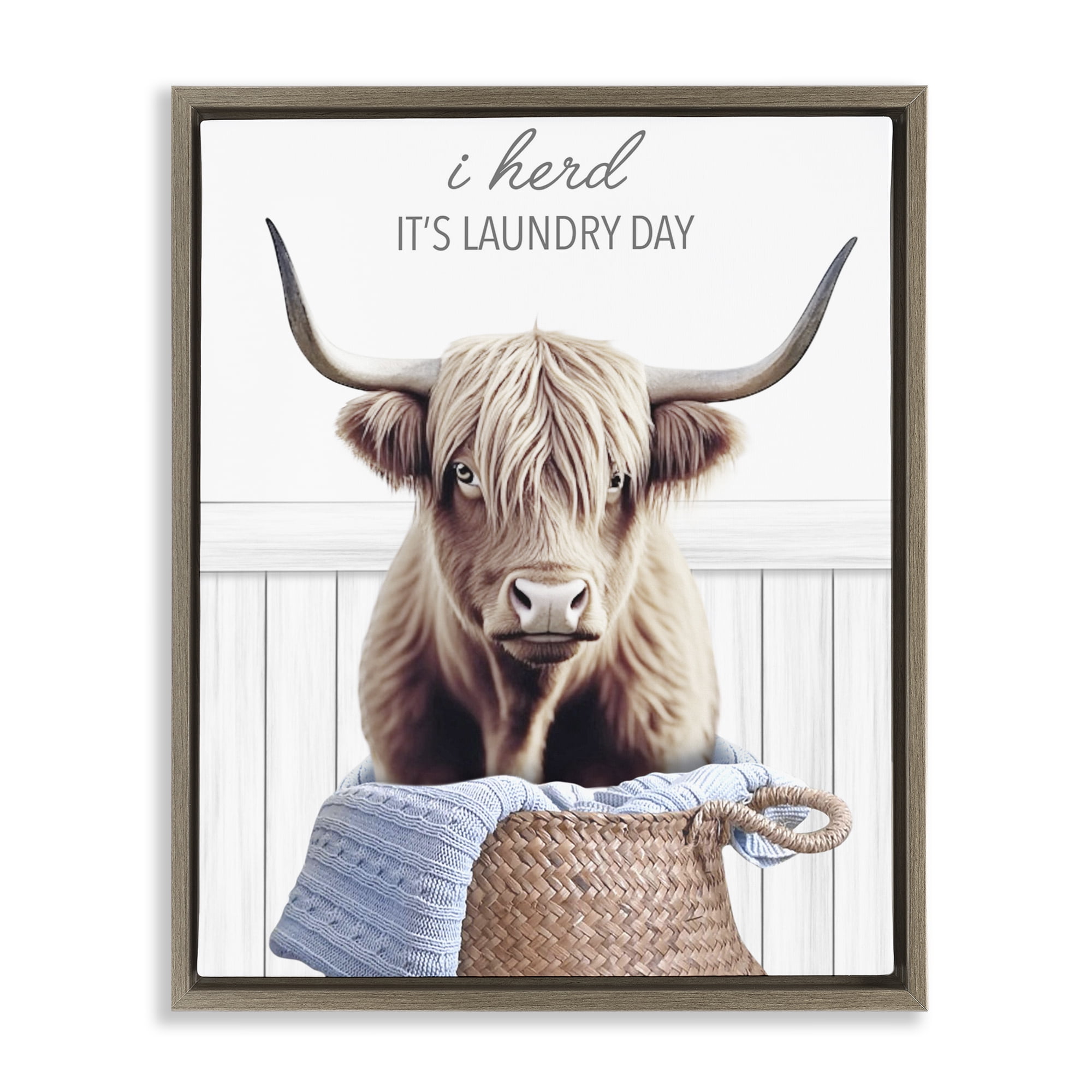 Herd It's Laundry Day Brown Framed Floater Canvas Wall Art, design by Marcus Prime