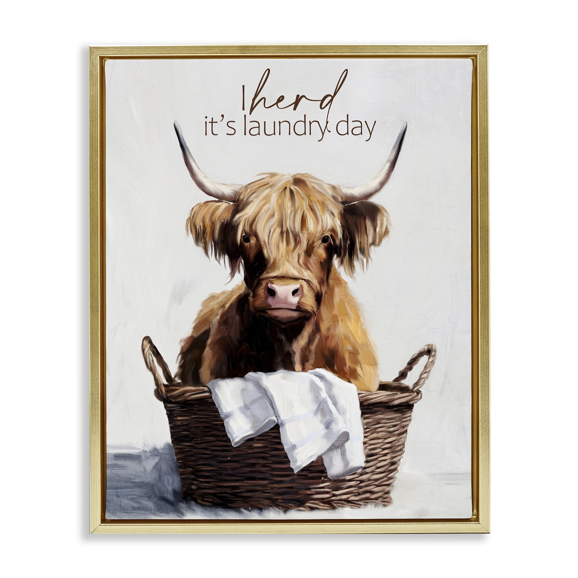 Herd It's Laundry Day Gold Framed Floater Canvas Wall Art, design by Kim Allen