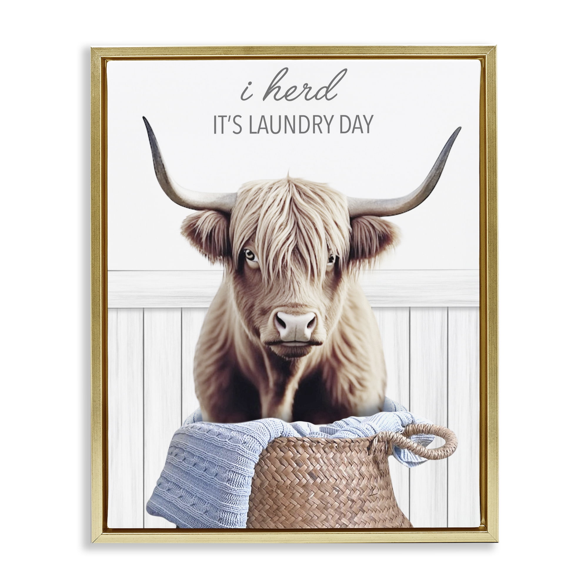 Herd It's Laundry Day Gold Framed Floater Canvas Wall Art, design by Marcus Prime
