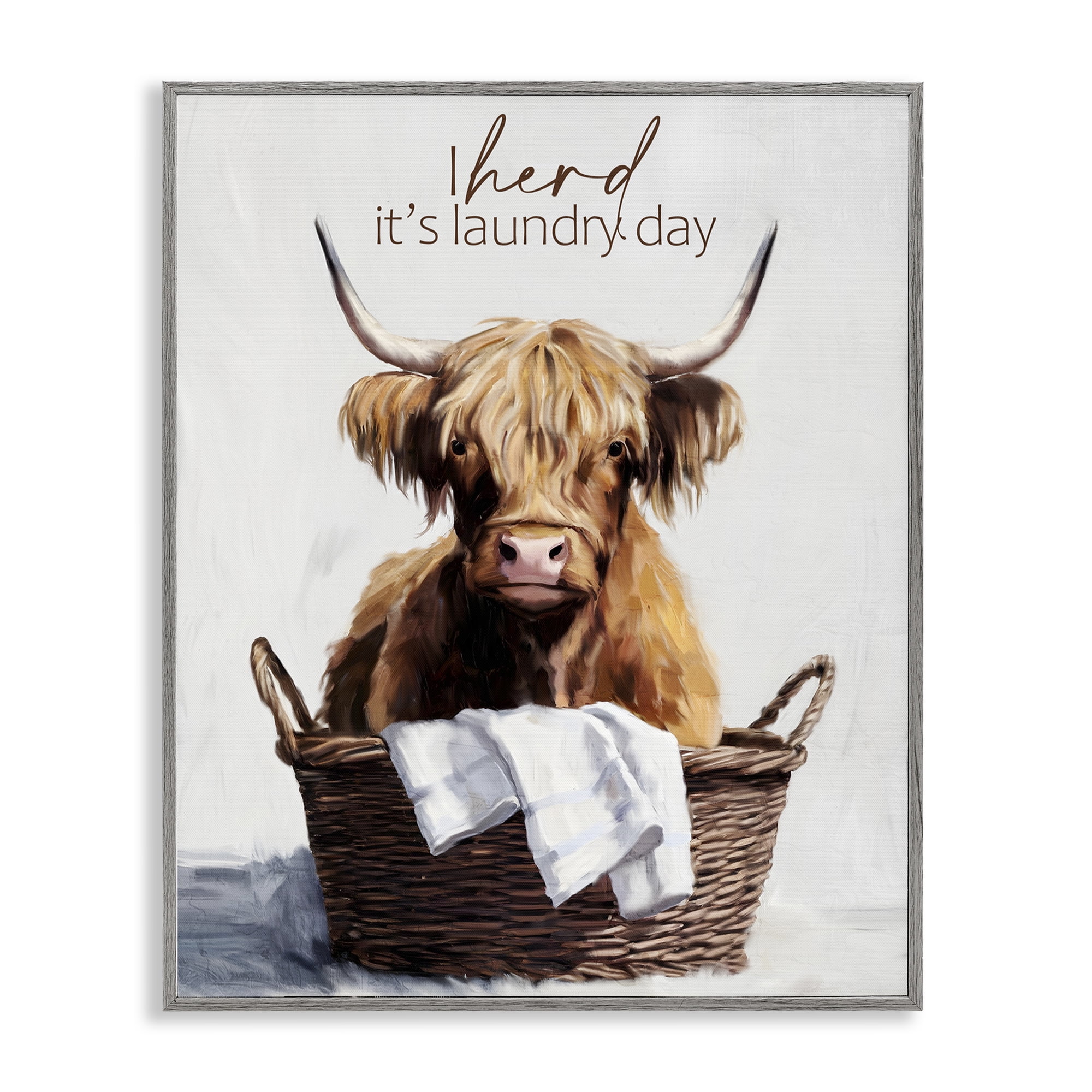 Herd It's Laundry Day Gray Framed Giclee Art, design by Kim Allen