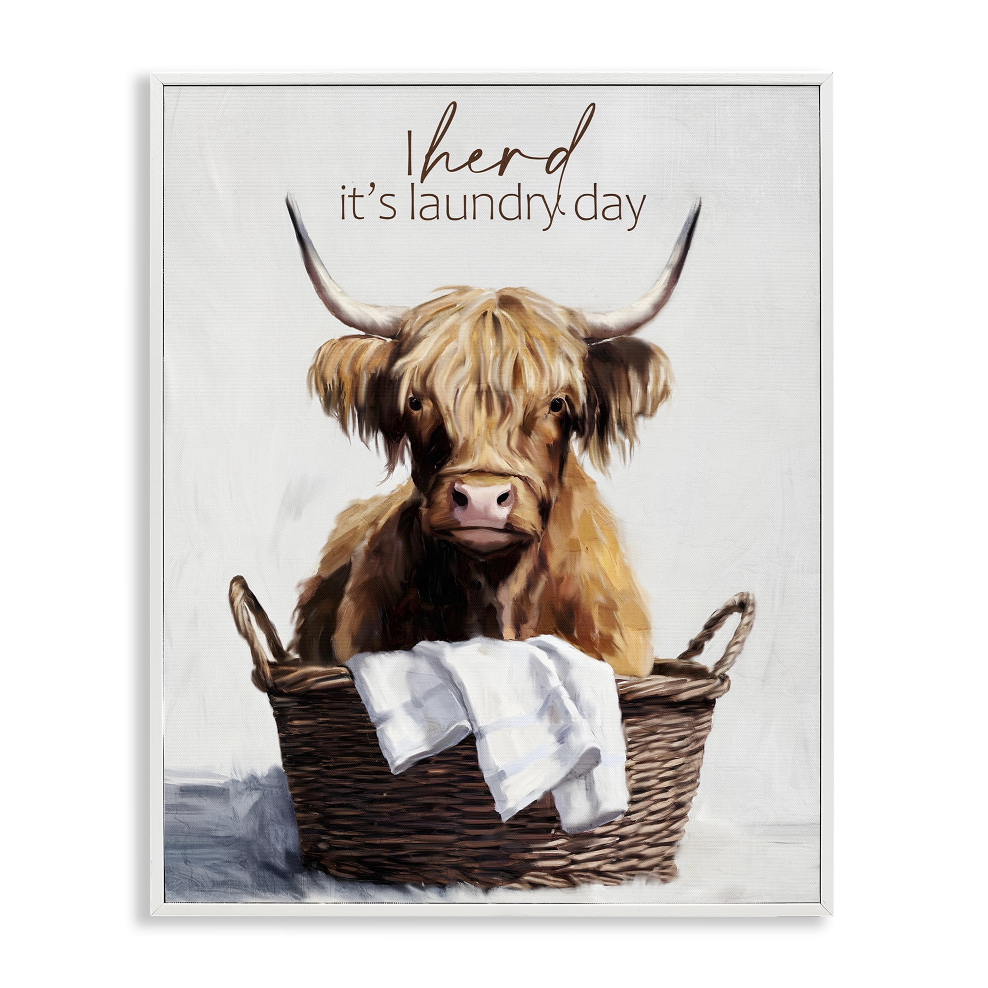 Herd It's Laundry Day White Framed Giclee Art, design by Kim Allen