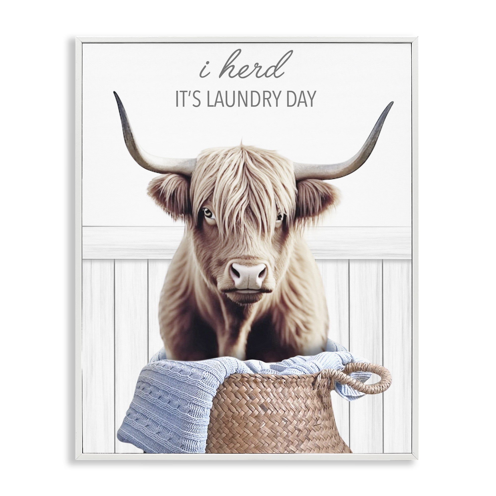 Herd It's Laundry Day White Framed Giclee Art, design by Marcus Prime