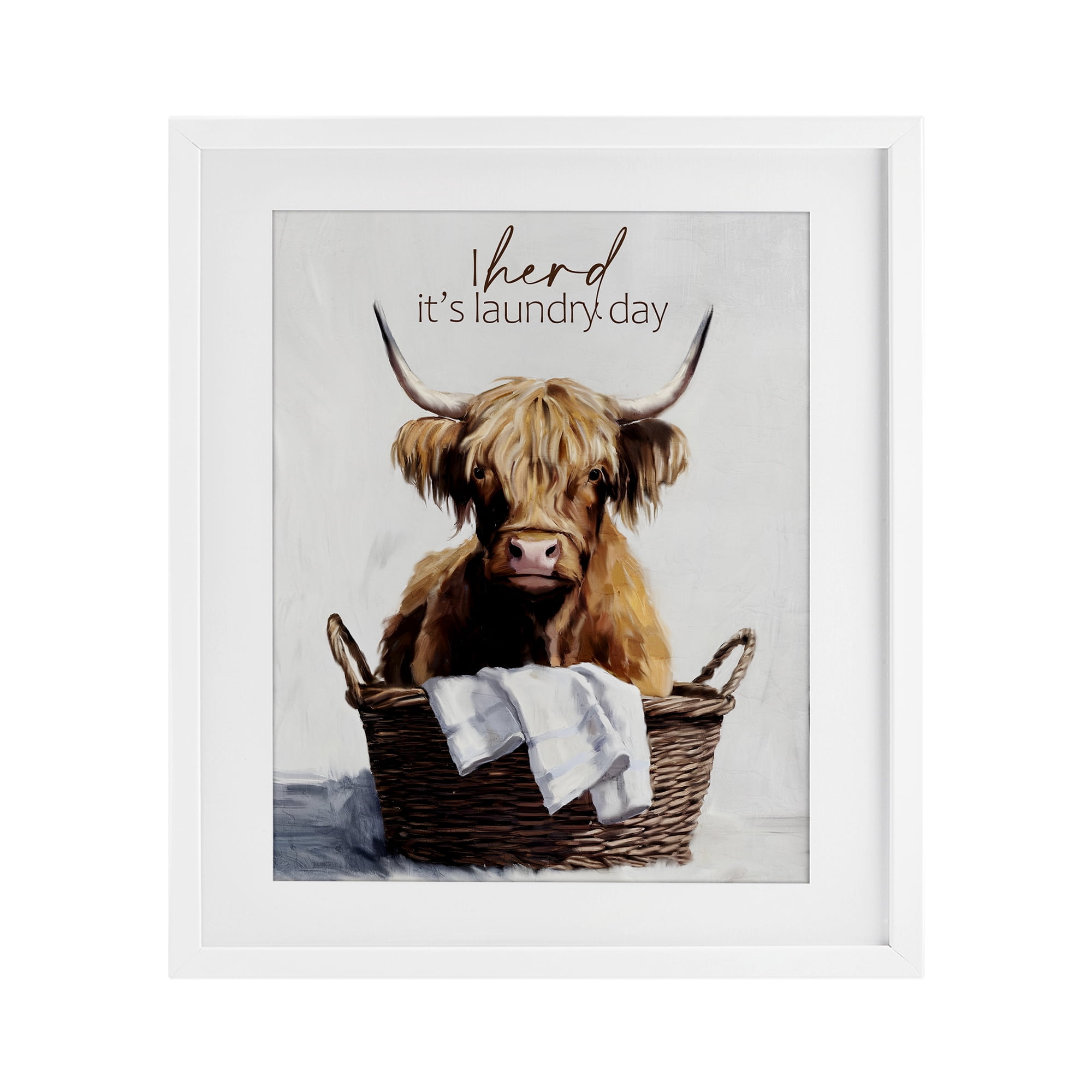 Herd It's Laundry Day White Framed Print Under Glass, design by Kim Allen