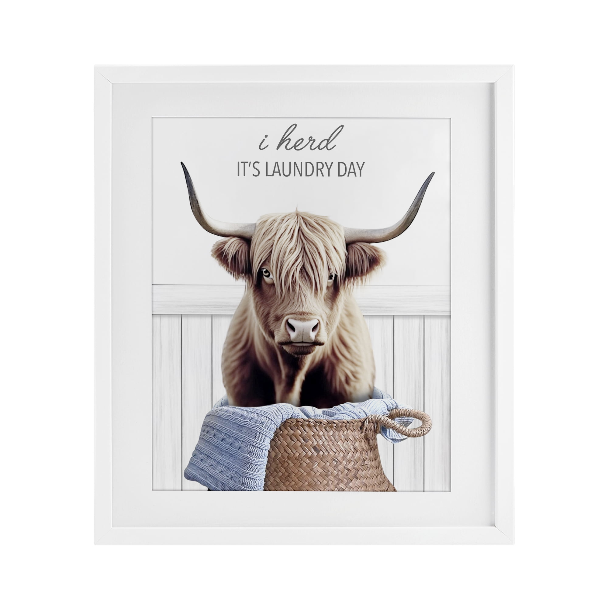 Herd It's Laundry Day White Framed Print Under Glass, design by Marcus Prime
