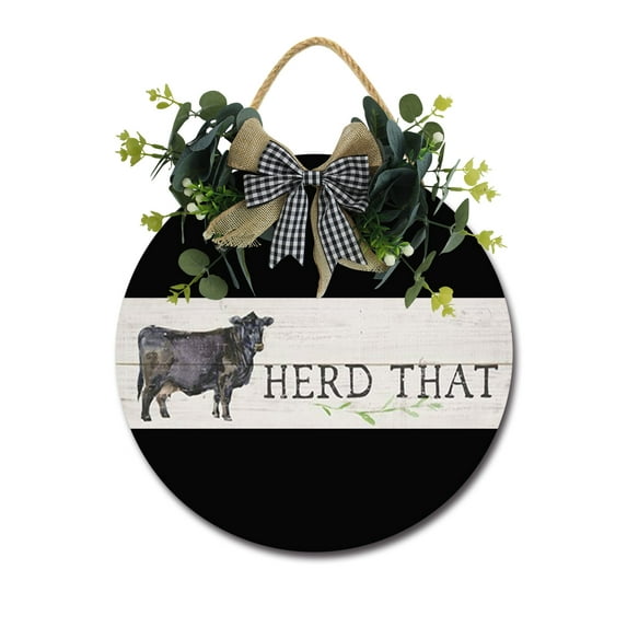 Herd That Door Sign Home Decor Round Wood Wreaths Wall Hanging Sign Farmhouse Porch Sign Front Door Decoration for Housewarming Gift All Seasons Holiday,11In
