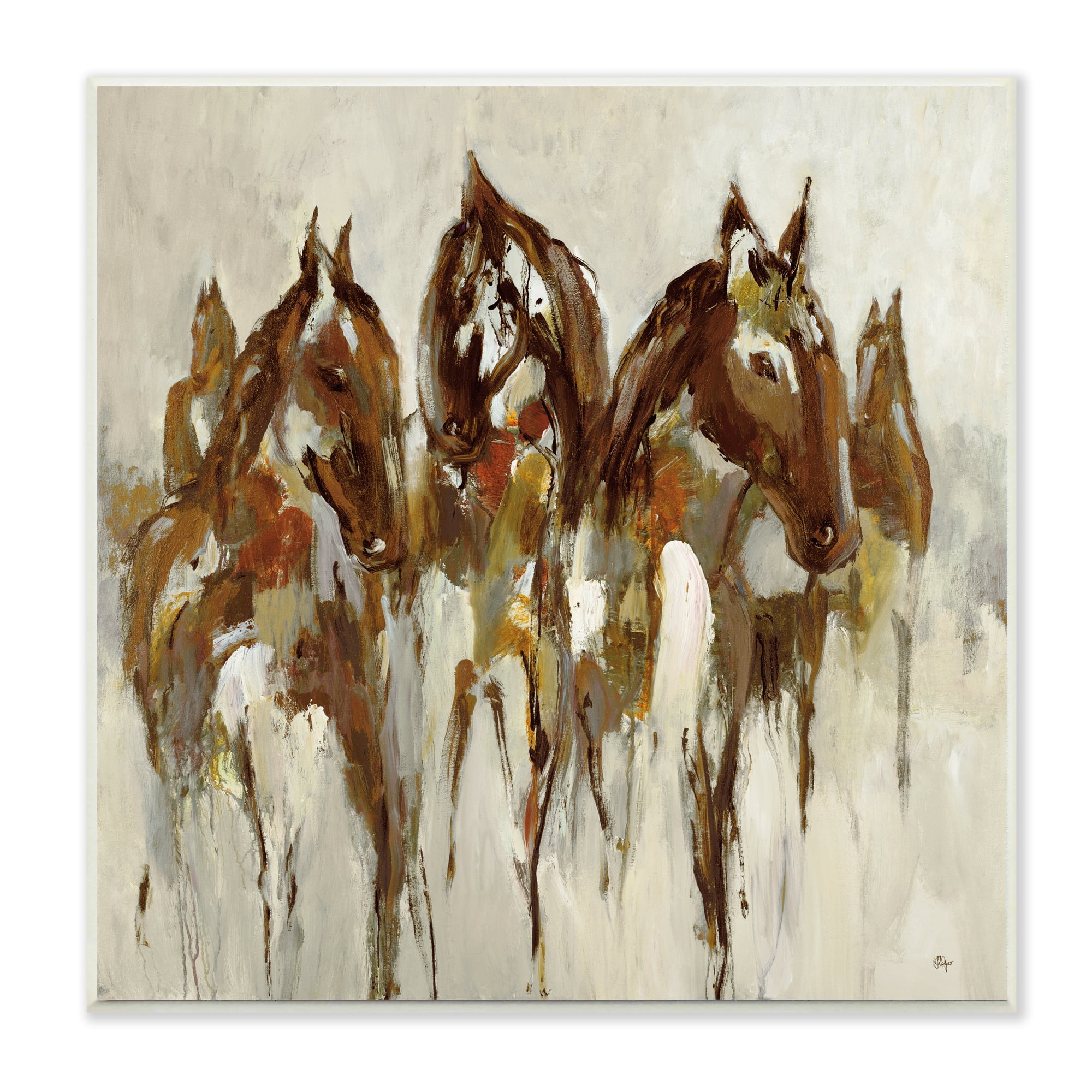 Herd of Horses Galloping Rustic Earth Tones 12 in x 12 in Framed Painting Art Print, by Stupell Home Décor