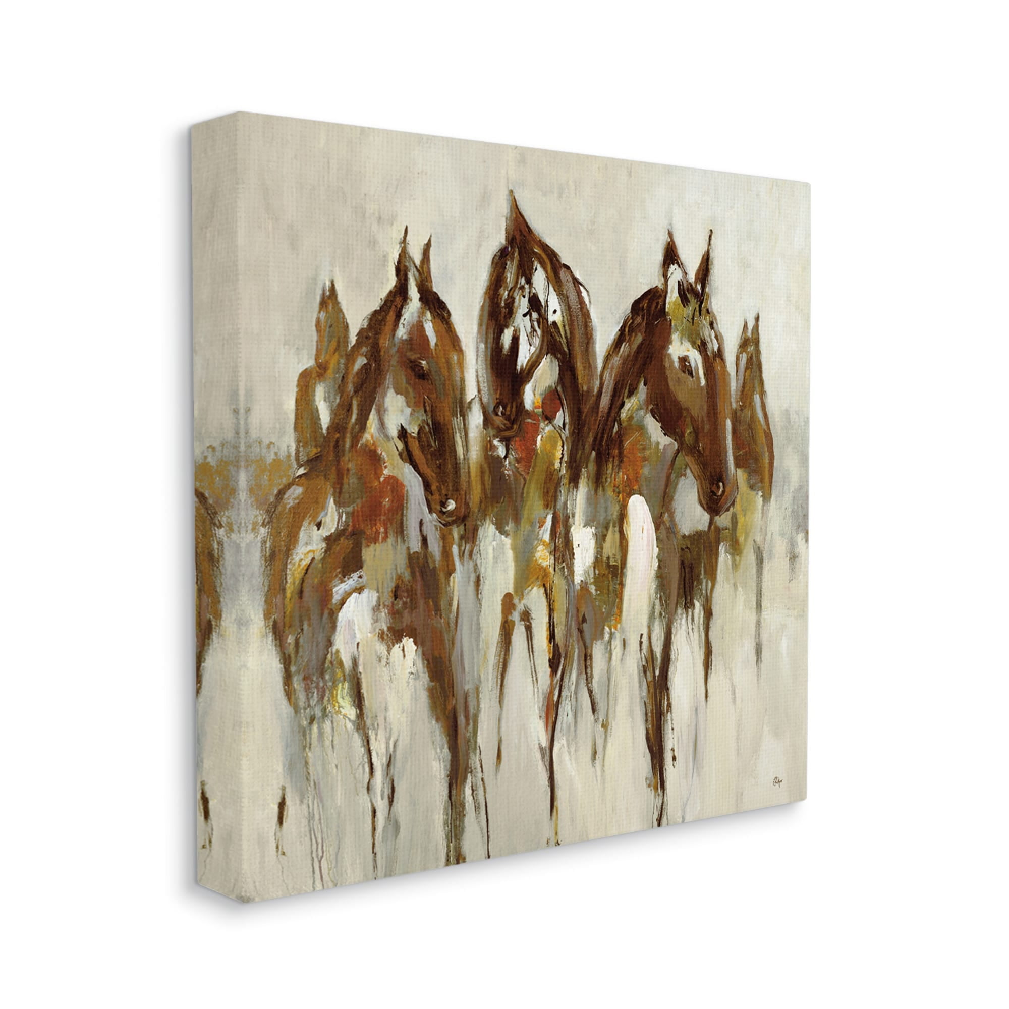 Herd of Horses Galloping Rustic Earth Tones 30 in x 30 in Painting Canvas Art Print, by Stupell Home Décor
