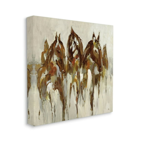 Herd of Horses Galloping Rustic Earth Tones Animals & Insects Gallery-Wrapped Canvas Print Wall Art, 17x17