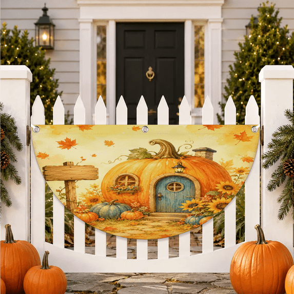 Herdesigns 3 x 6 Ft Fall Bunting Flag, Autumn Pumpkin House Half Fan ...